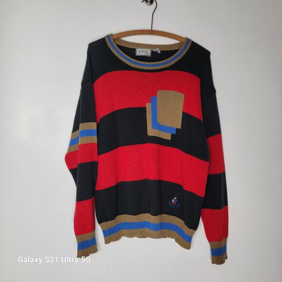 Aureus sweater crew‎ vtg men's size Lg Possum Trot logo retro stripe red black - Picture 10 of 11